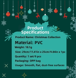 Detailed view of 9pcs PVC Christmas wall decals set with reindeer and snowflake patterns