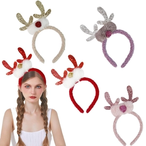 Süßes Weihnachten Rentiergeweih Haarband Pailletten Glitzer Hirschgeweih Haarreif Mit Plüschkugeln Für Xmas Feiertag Party Dekoration Damen Kinder Kopfschmuck