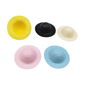 Colorful 5cm mini plastic straw hats for dolls and figurines in five distinct colors