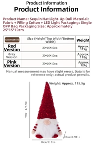 Tableau des tailles détaillé pour les gnomes lumineux avec chapeaux à paillettes led