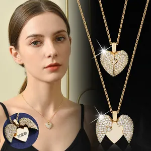 Stainless Steel Heart Pendant Necklace With Pave Zircon Opening Design Clavicle Chain For Women Elegant Jewelry