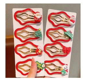 Detailed set of 8 Christmas hair clips featuring Santa, snowman, and reindeer motifs