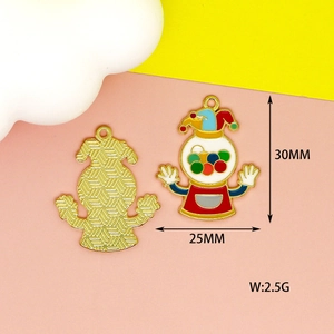 Front and back detail of circus clown gum machine pendant with 30mm x 25mm size markings