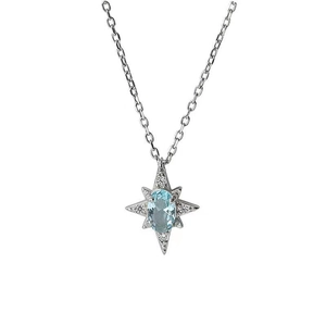 Vintage 925 sterling silver starburst necklace with blue topaz stone and zircon accents