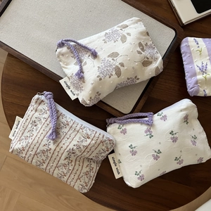 Floral Cotton Coin Purse Zipper Storage Bag For Coins Cards Earphones Korean Style Mini Portable Pouch Handbag