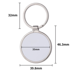 Detail view of round metal keychain dimensions including 35mm inner DIY printing area