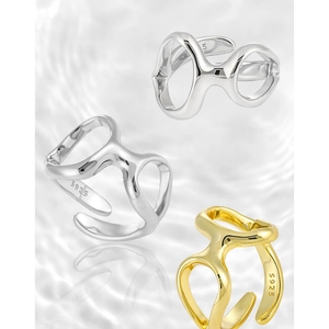 Minimalist S925 sterling silver hollow geometric open rings in gold and silver finish