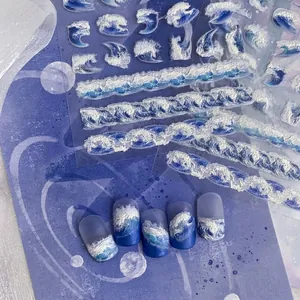 5D Embossed Nail Art Stickers Ocean Waves Pattern 3D Texture Self Adhesive DIY Manicure Decoration For Women