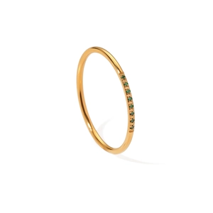 18K gold-plated stainless steel ring with micro-paved green emerald zircon stones