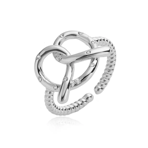 Silver twist ring with knot design and cubic zirconia in adjustable open style