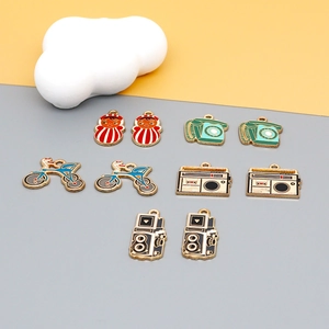 Retro DIY alloy charms set with vintage radio, telephone and camera enamel pendants