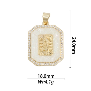 18k gold plated rectangular Virgin Mary pendant with crystal border and white inlay