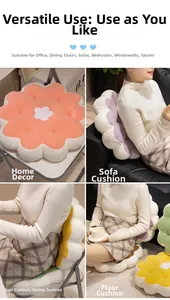 Collage of flower seat cushions in pastel colors used on chairs and sofas at home