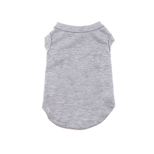 Detail of grey cotton blend pet vest with ribbed neckline on a clean white background