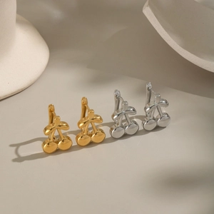 18K gold and silver plated cherry stud earrings in minimalist stainless steel for women