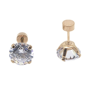 Boucles d'oreilles classiques en acier doré avec grands zircons ronds sertis