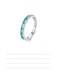 Detail of S925 sterling silver ring with rectangular teal stones and dimensions