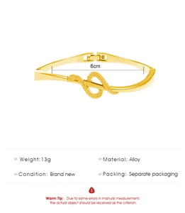 Detail of gold snake coil bracelet showing 6cm inner diameter and alloy scale texture