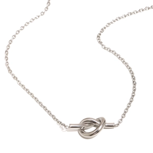 Elegant silver knotted pendant necklace in stainless steel with a minimalist jewelry design