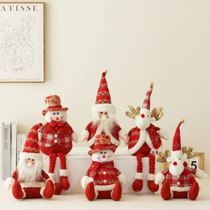 Christmas Plush Gnomes Ornaments Knitted Santa Claus Snowman Elk Doll Sitting Long Legged Home Holiday Desktop Decor
