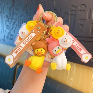Porte-clés Canard Dessin Animé PVC Silicone Chapeau Animal Sac Charme Kawaii Why Duck Bracelet Anneau Porte-clés