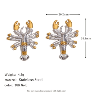 18K gold-plated stainless steel lobster earrings in two-tone gold and silver finish