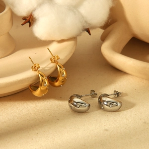 Teardrop Hoop Earrings Stainless Steel 18K Gold Plated Chunky Waterdrop Star Inlaid Cubic Zirconia Fashion Jewelry Women