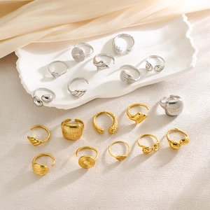 Bagues ouvertes minimalistes en acier inoxydable doré 18 carats et argent aux textures
