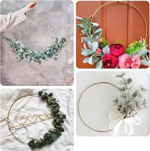 Golden metal floral hoop wreaths for DIY wedding decor and hanging ornaments