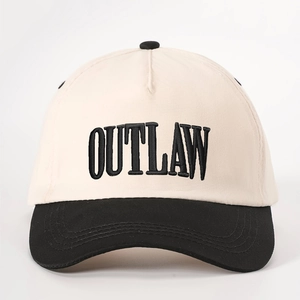Retro contrast baseball cap with OUTLAW embroidery in beige and black cotton twill