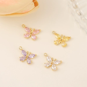 Golden butterfly pendants with colorful zircon stones for DIY jewelry making