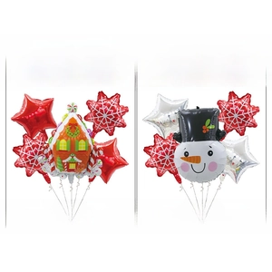 5-piece Christmas balloon sets featuring festive gingerbread house and snowman designs
