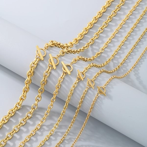 Fashionable gold stainless steel OT buckle necklaces with various link chain thicknesses