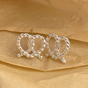 925 Sterling Silver Heart Stud Earrings For Women Twisted Rope Knot Pretzel Shape Minimalist Fashion Jewelry