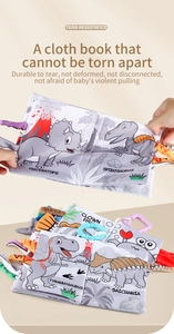 Détail du livre en tissu pour bébé résistant avec queues 3D et anneau de dentition