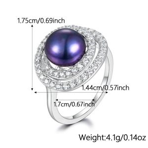 Detailed view of silver pearl ring with dimensions 1.75cm height and 4.1g weight