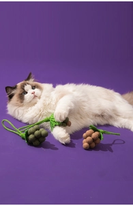 Cat chewing toy with grape shape design featuring catnip balls for dental health and play
