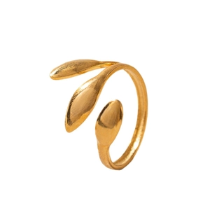 18K gold plated stainless steel open ring featuring a unique triple leaf wrap design