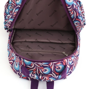 Purple floral oxford backpack with large main compartment and interior zipper pocket
