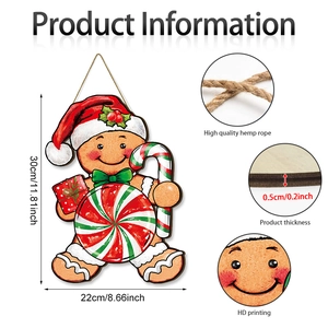 Détails de la plaque de Noël bonhomme de pain d'épices avec dimensions 30x22cm et corde