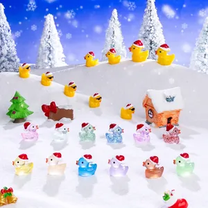 Miniature Christmas duck figurines for DIY winter snow landscape and festive desk decor