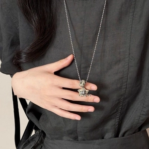 Vintage star-shaped tiger eye stone heart cross pendant necklace on a silver ball chain