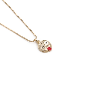 Detail of winking face pendant with red enamel tongue and sparkling micro zircons