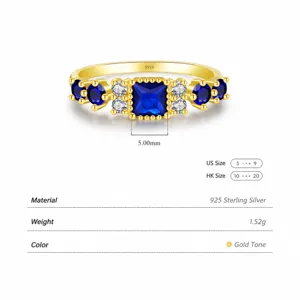 Vintage 925 sterling silver ring featuring a square blue sapphire and accent diamonds