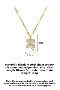 Detailed view of lucky clover pendant showing dimensions and luxury zircon inlay