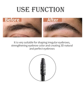 Detail showing eyebrow gel before and after effect with spiral brush head for 3D shaping