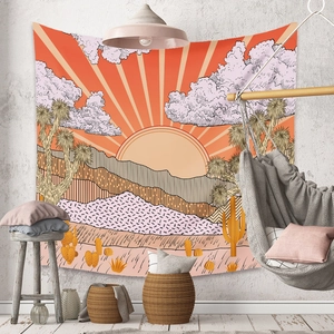 Bohemian tapestry featuring a desert sunset landscape with Joshua trees for wall decor