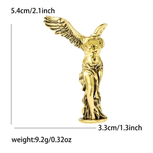 Golden Winged Nike Goddess of Victory brooch in retro alloy with detailed measurements