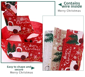 6m wired Christmas ribbons with truck and snowflake prints for holiday bow decoration