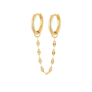 Macro detail showing the S925 hallmark and polished gold finish of the chain earrings
